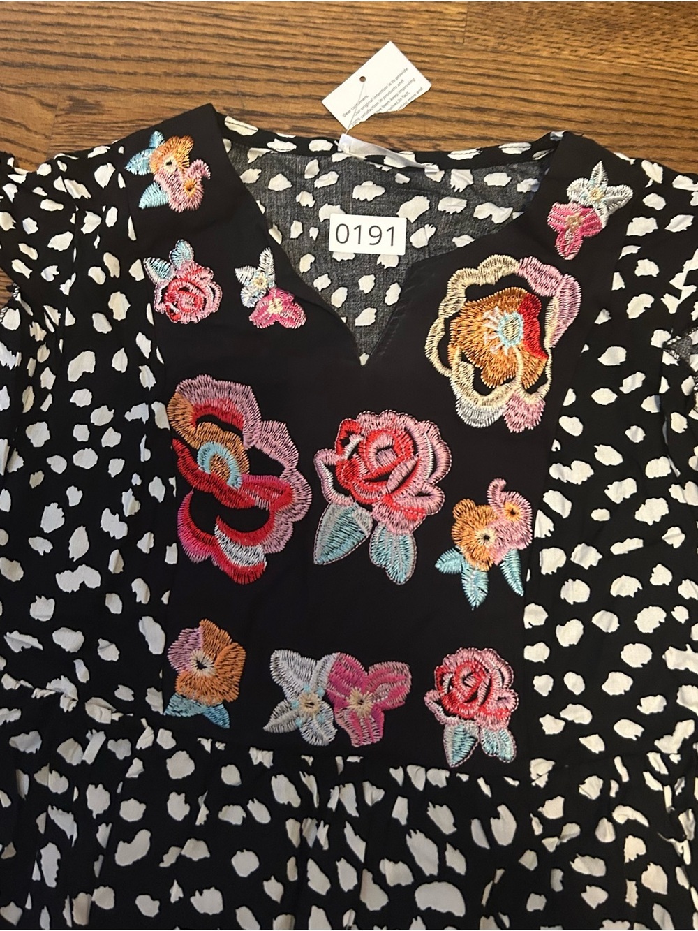 Black and White Floral Appliqué Mini Dress w animal print 0191 - Picture 14 of 14